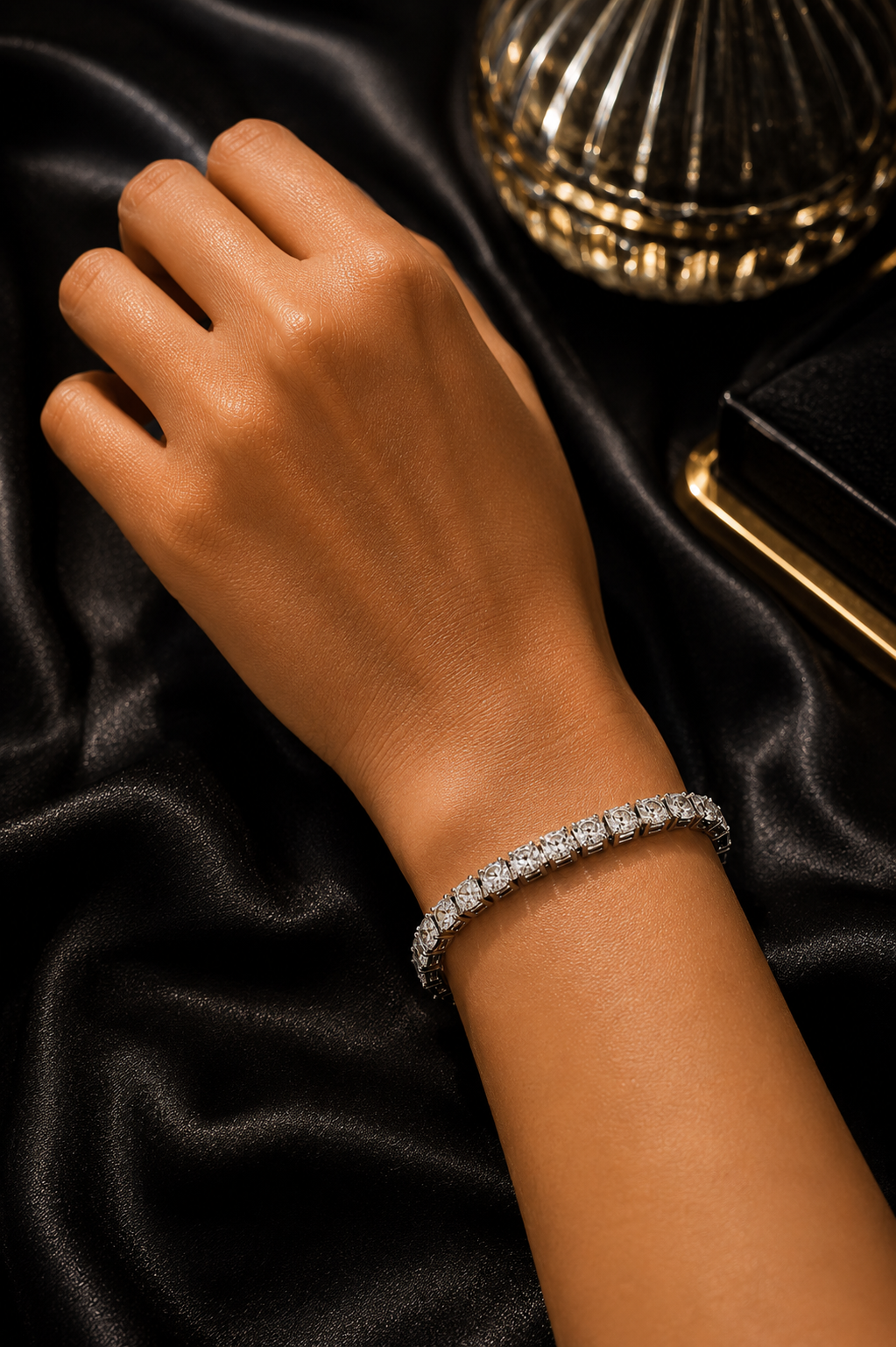After Hours Noir Crystal Tennis Bracelet – Silver-Tone Electroplated Copper with Zircon