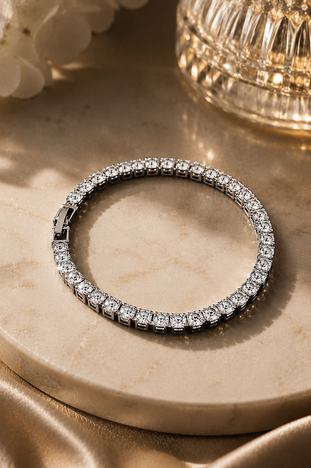 After Hours Noir Crystal Tennis Bracelet – Silver-Tone Electroplated Copper with Zircon