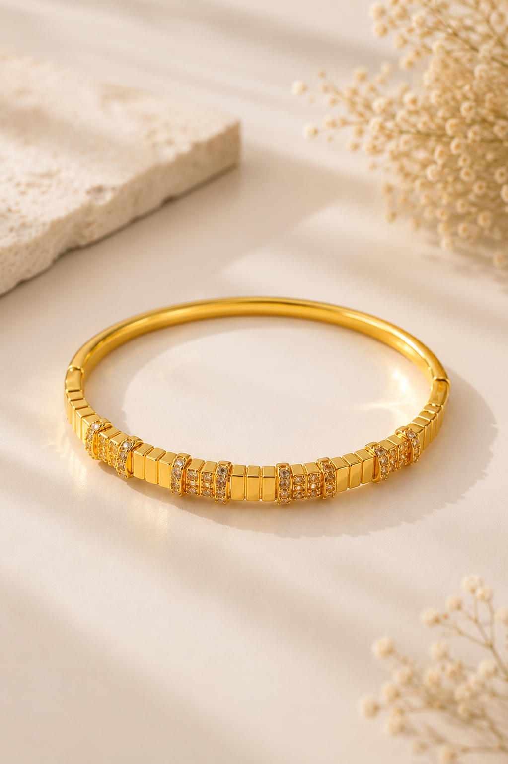 Everyday Icon Slim Gold Bar Bangle – Gold Plated with Micro-Pavé Zircon