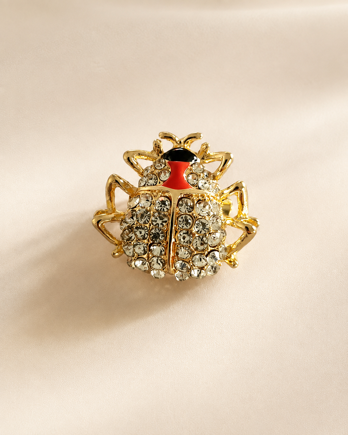 Old Money Aura Pavé Scarab Brooch – Gold-Tone Alloy Lapel Pin