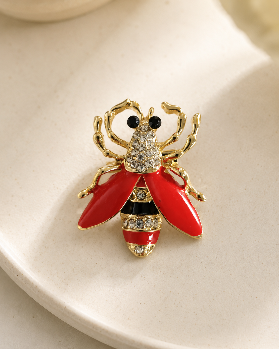 Cherry Bomb Enamel Wing Beetle Brooch – Gold-Tone Alloy Lapel Pin
