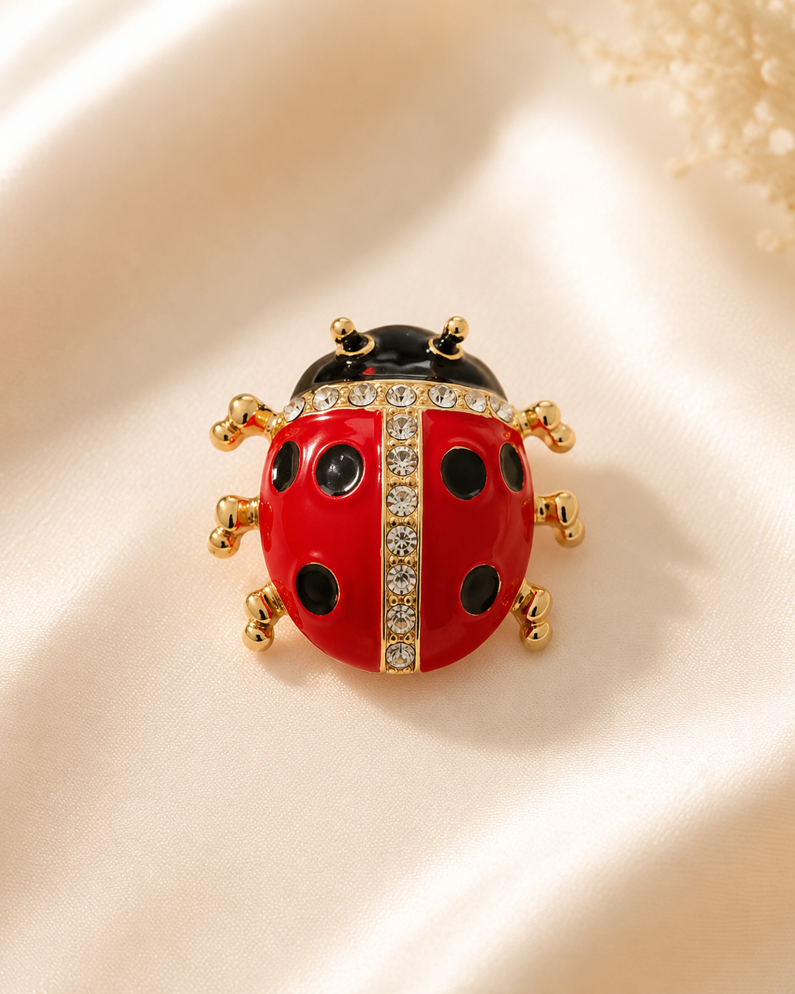 Manifesting Luck Crystal Ladybird Brooch – Gold-Tone Alloy Lapel Pin