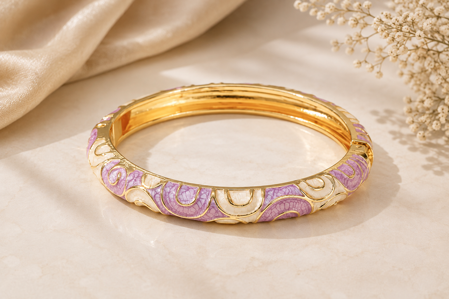 Blackberry Cream Circle Enamel Bangle – Gold-Plated Alloy