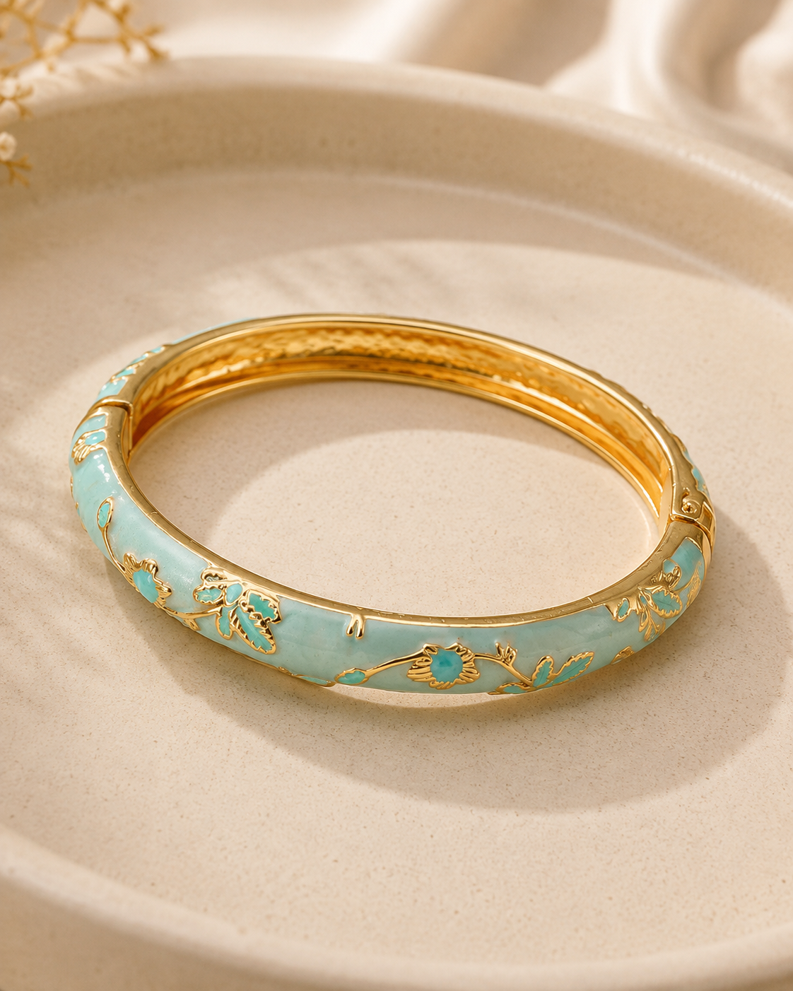 Something Blue Gilded Powder Blue Enamel Bangle – Gold-Plated Alloy