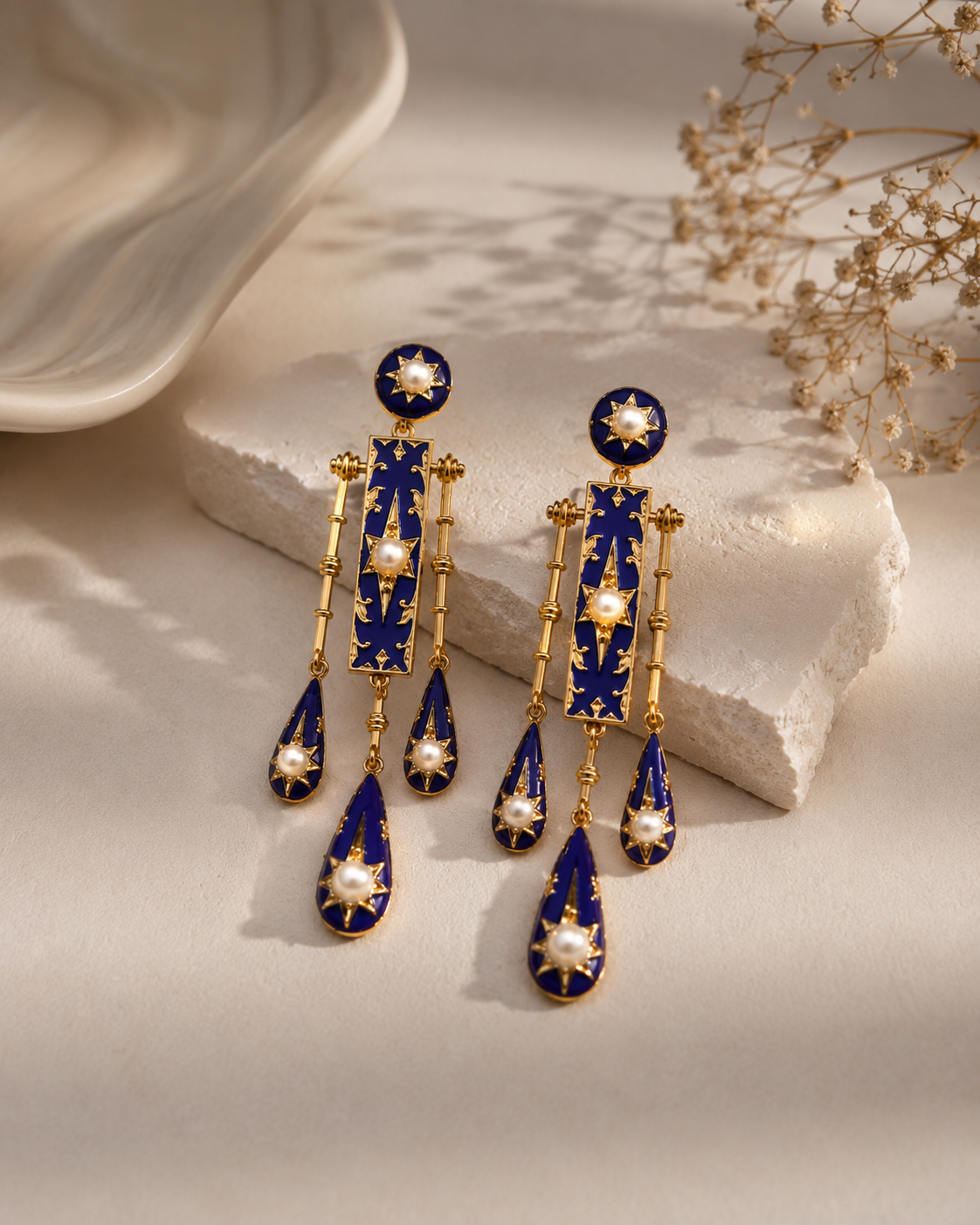 Celestial Midnight Muse Starlight Blue Enamel Earrings