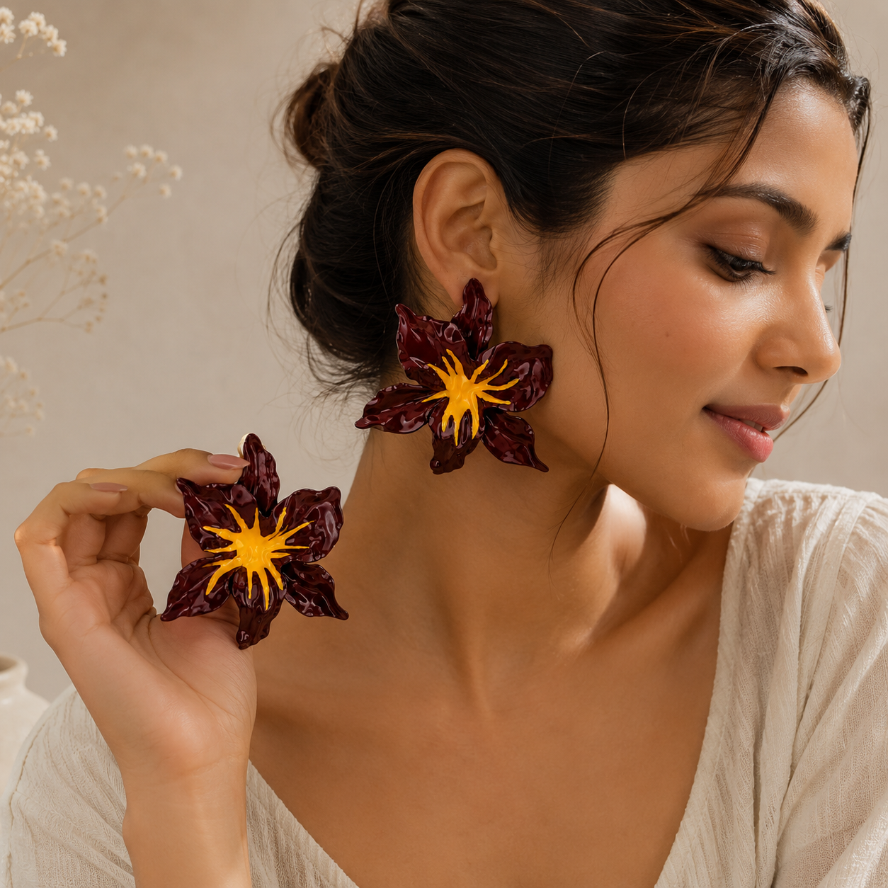 Scarlet Bloom Statement Stud Earrings