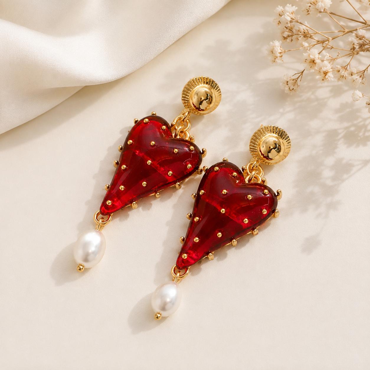 Lover Girl Gilded Heart Drop Earrings