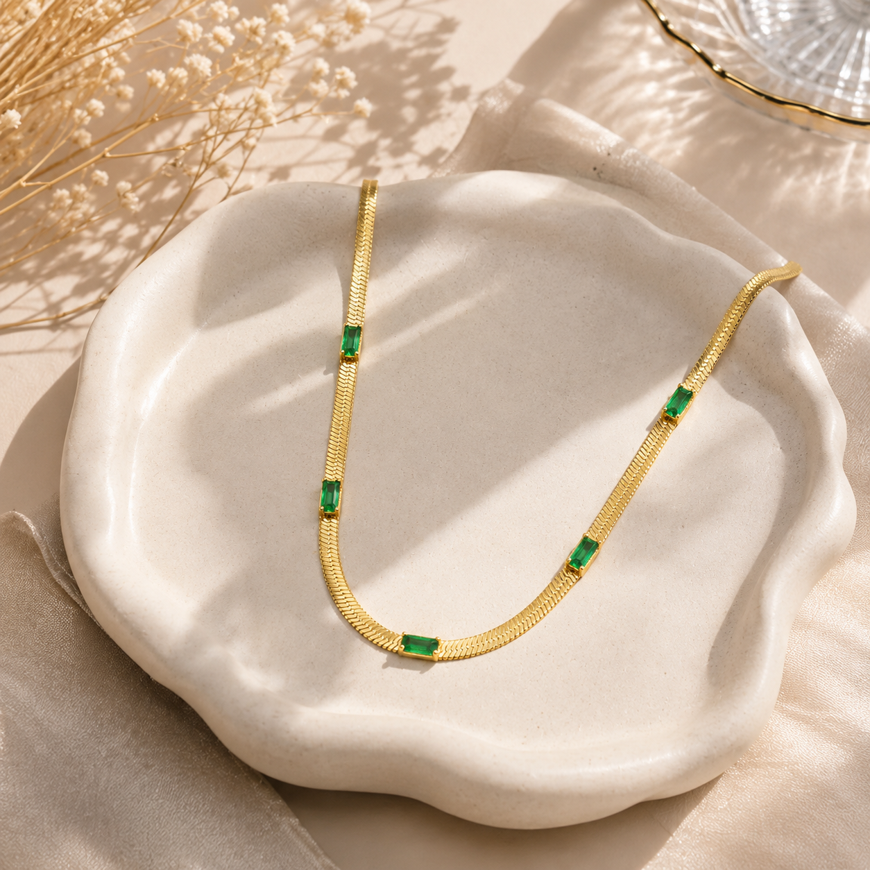 Emerald Glow Dainty Stone Necklace