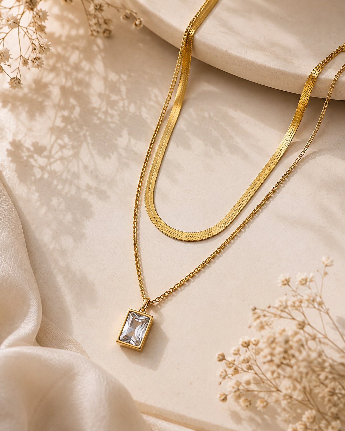 Double Tap Layered Crystal Drop Necklace