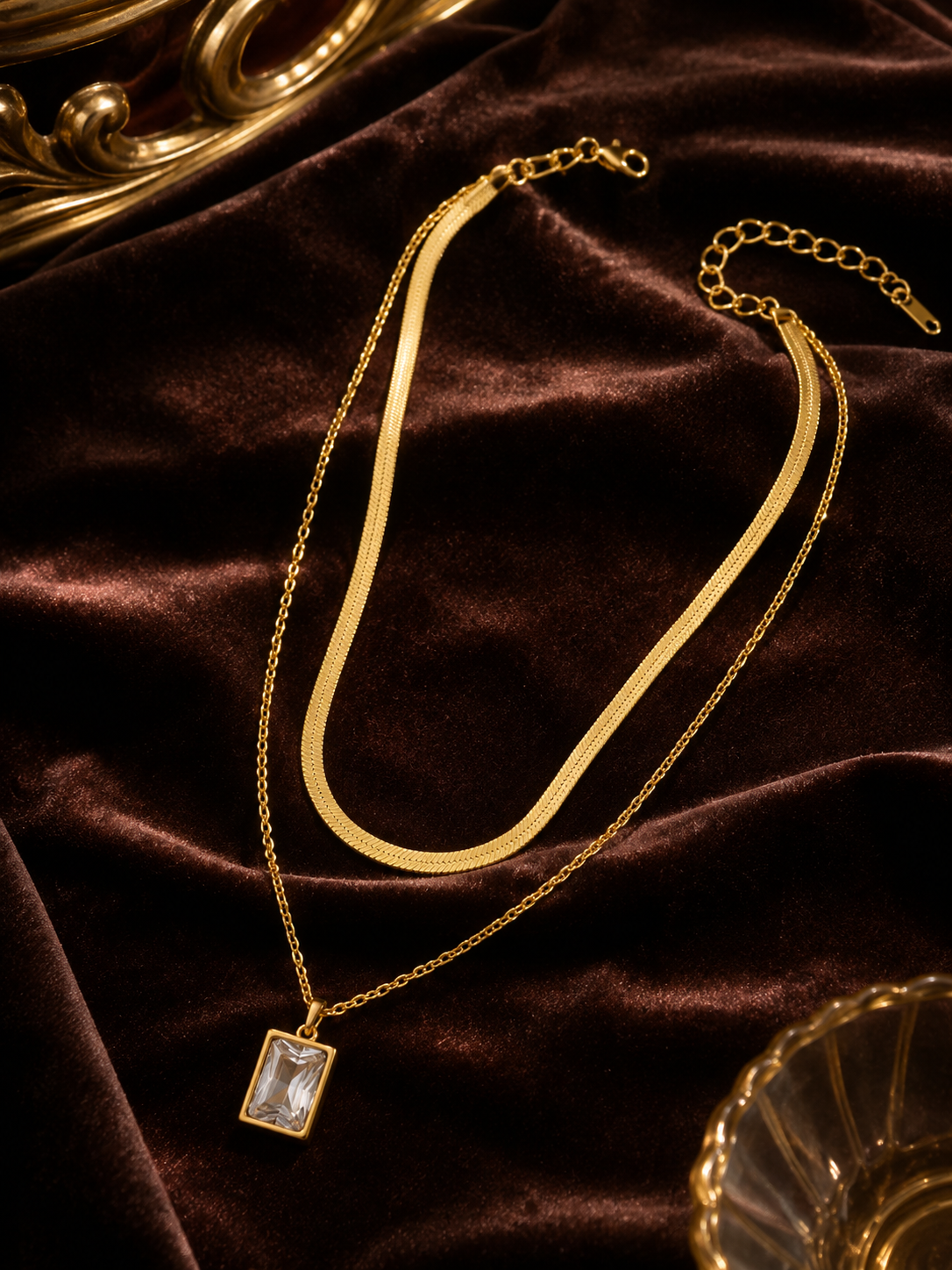Double Tap Layered Crystal Drop Necklace