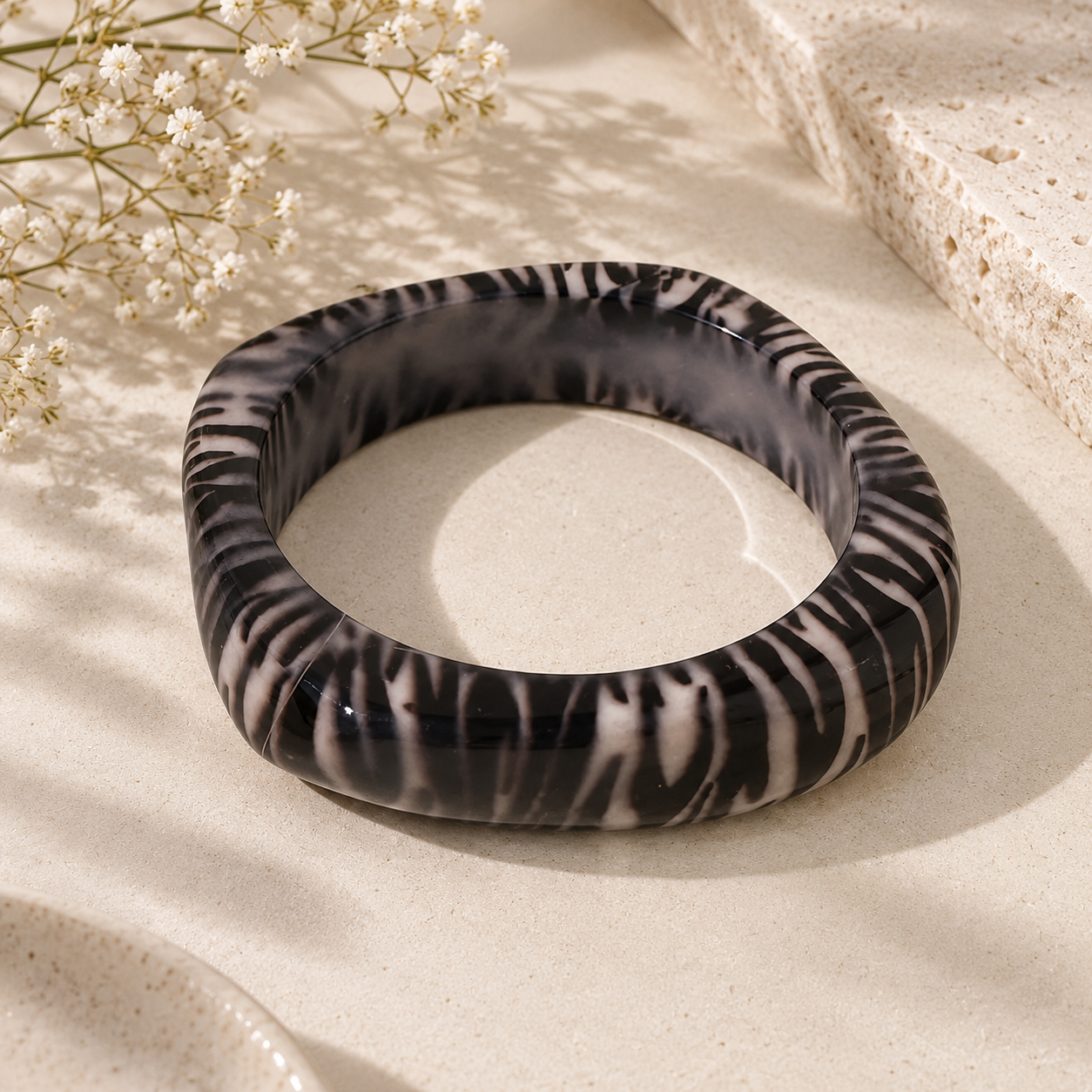 Untamed Chic Zebra Print Chunky Acrylic Bangle – Lightweight Acrylic