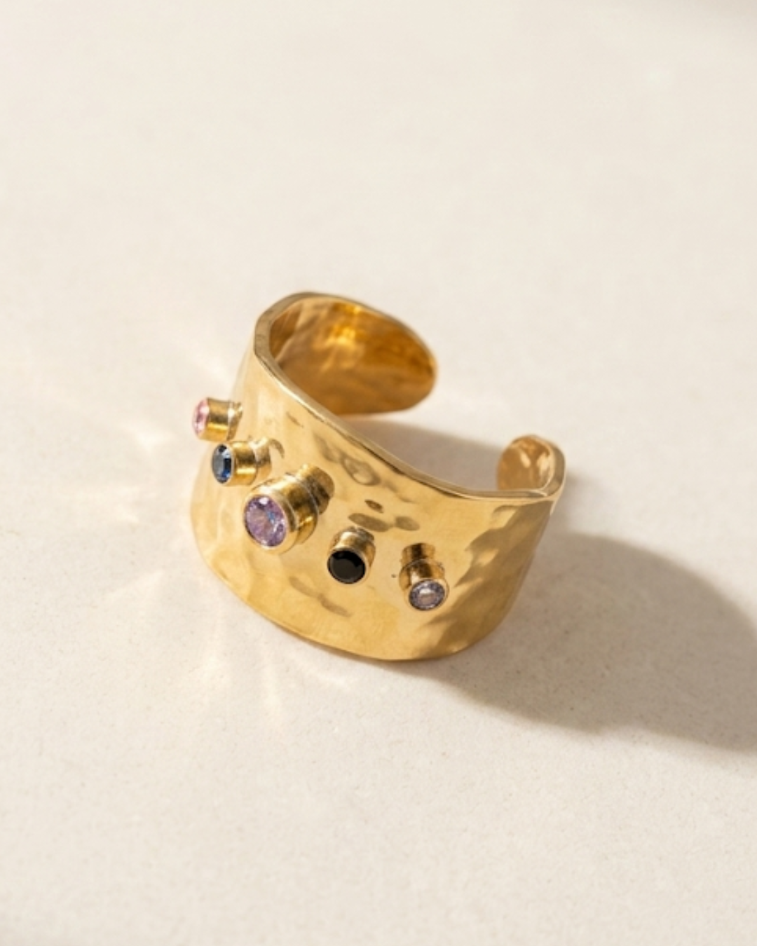 Rich Girl Energy Hammered Zircon Cuff Ring – 18K Gold PVD Plated 304 Stainless Steel