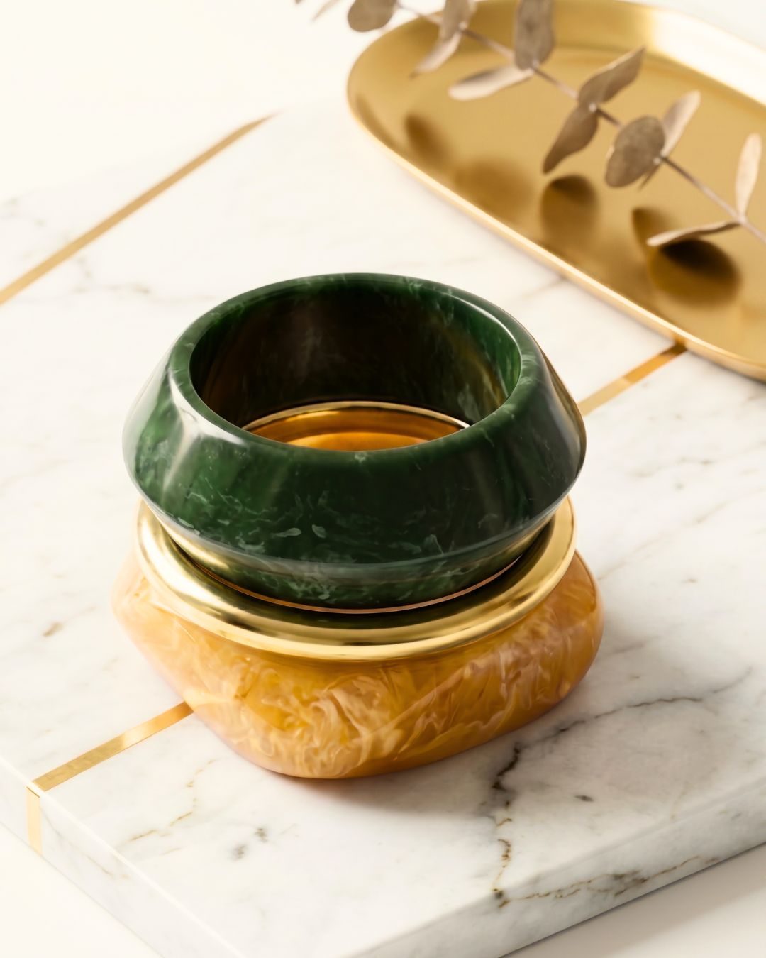 Emerald Faceted Resin & Ochre Stack
