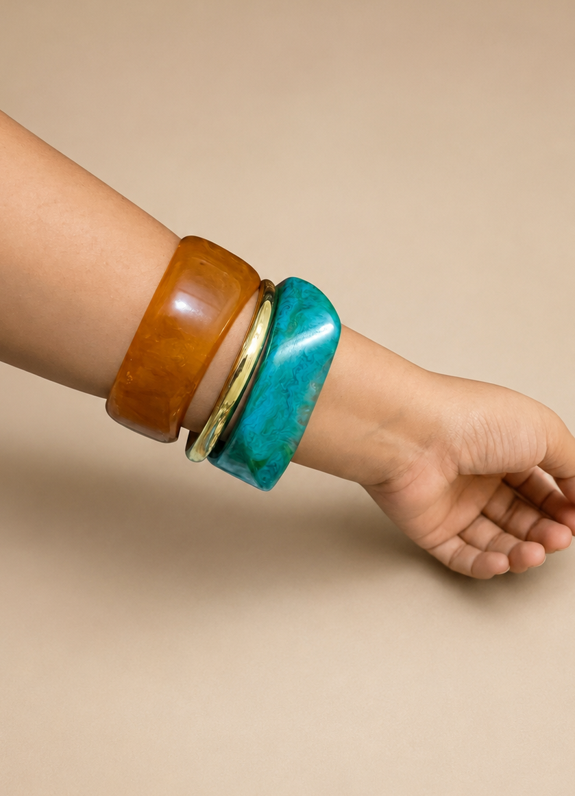 Citrus Spritz Tropical Resin Bangle Set