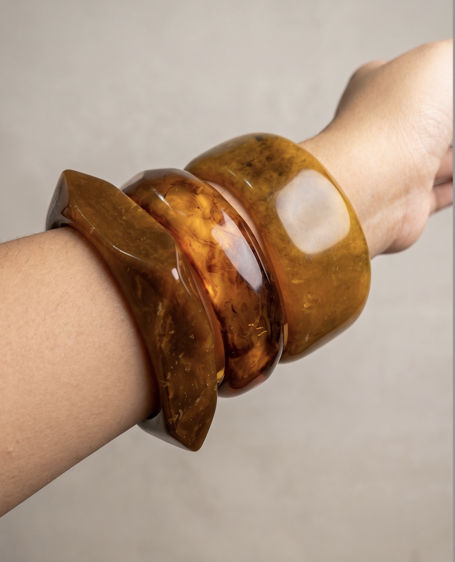 Ochre Obsession Faceted Resin Bangle Set