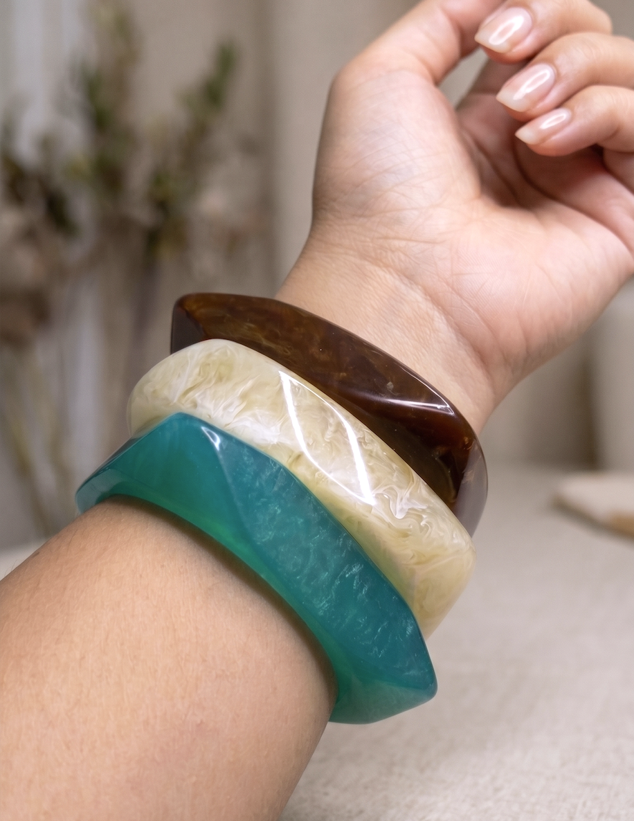 Teal Pop Mineral Resin Bangle Set