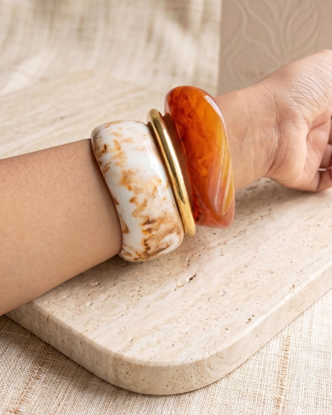 Marbled Alabaster & Ochre Fusion Bangle