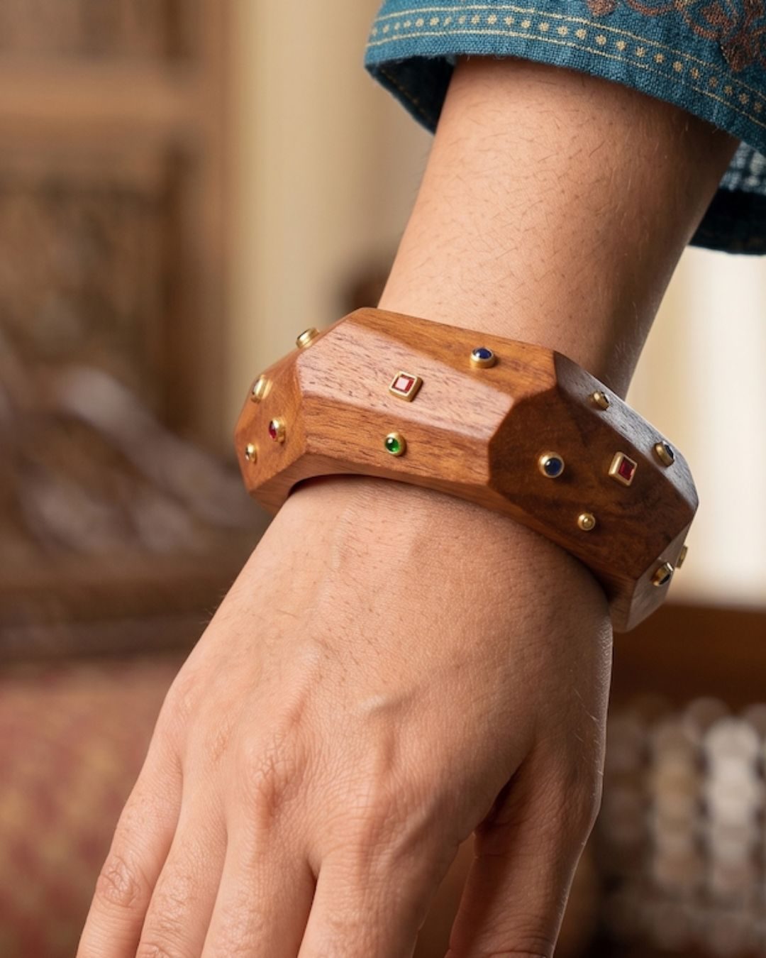 Multi-Faceted Wooden Bangle