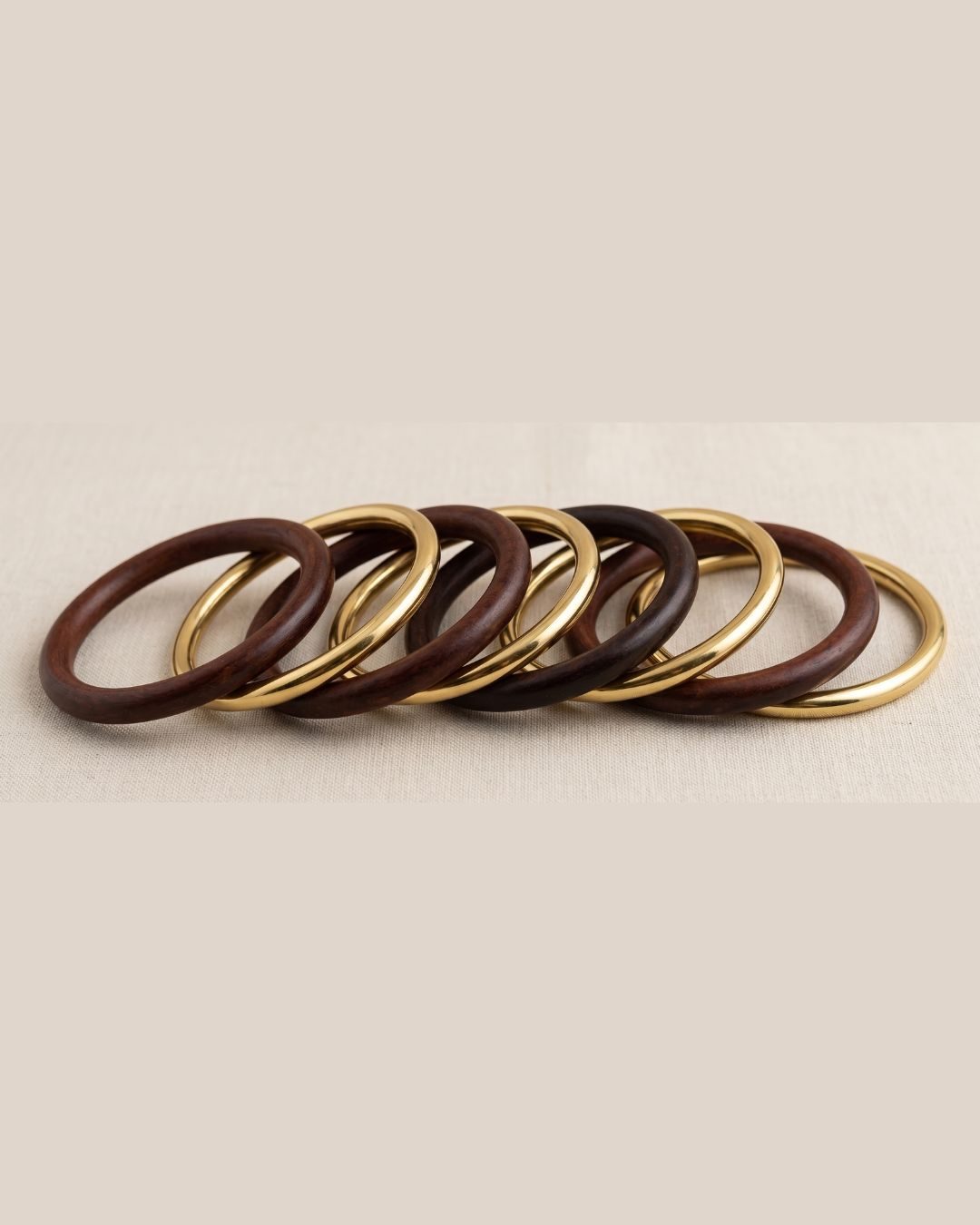 Minimal Wood & Brass Bangle Set
