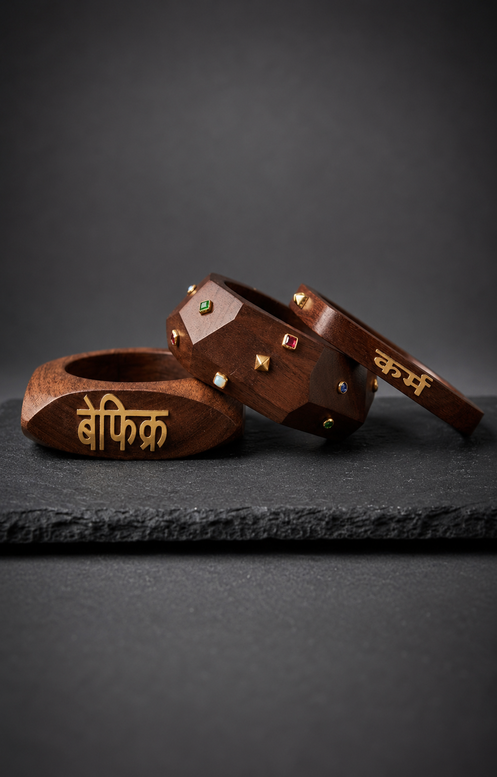 Statement Maker Faceted Wooden Bangle Set