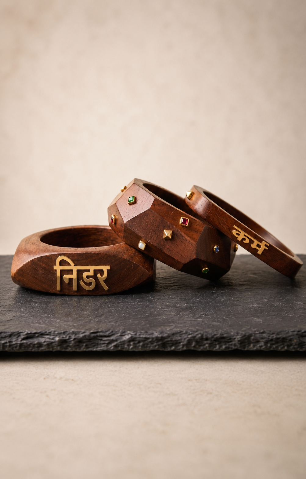That Girl Aesthetic! Faceted Wooden Bangle Set